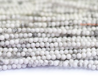 15,5 po. 2 mm Perles rondes en howlite blanche naturelle, pierre semi-précieuse, petite howlite blanche, vente en gros de pierres précieuses blanches, petites perles de pierres précieuses blanches