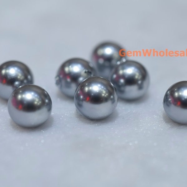 20PCS Half hole 8mm/10mm Luster silver grey Shell pearl round beads ,luster silver grey shell core pearl, Half hole shell pearl, TYH10