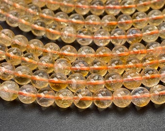 15,5 ""6 mm natürliche Citrin Kugeln, Edelstein / Halbedelstein, gelbe Quarz- / Kristallperlen."