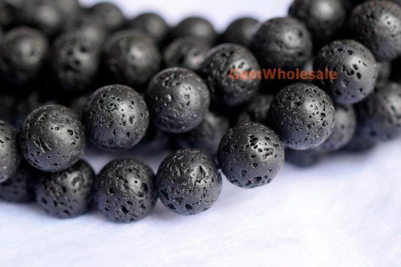 15.5 8mm/10mm Black lava round beads, waxed, semi-precious stone jewelry beads, gemstone supply JGSY image 1