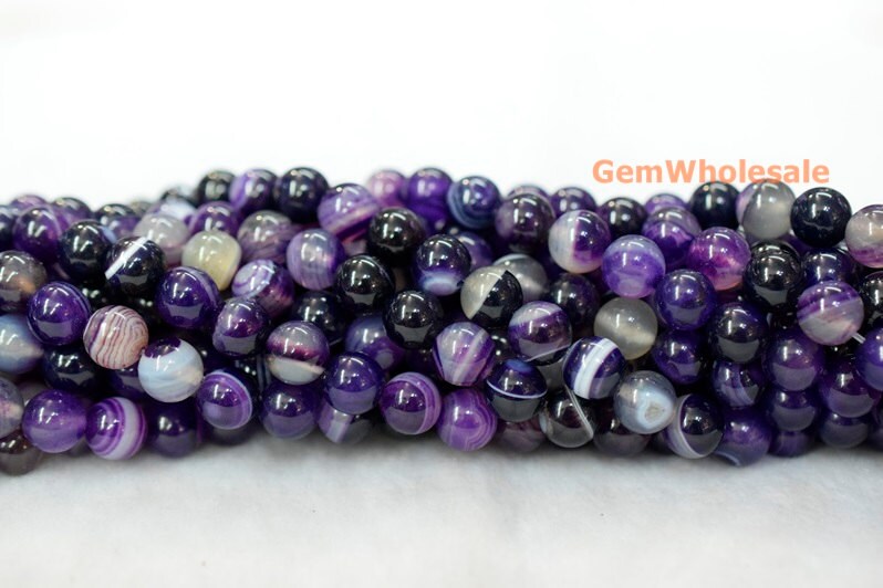 Purple Stripe Agate Onyx Gemstone Beads - Round 8mm/10mm For Jewelry Making
