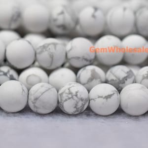 15.5&quot; 8mm/10mm Matte natural white howlite round beads, semi-precious stone, DIY beads, White gemstone wholesale, frosted white howlite