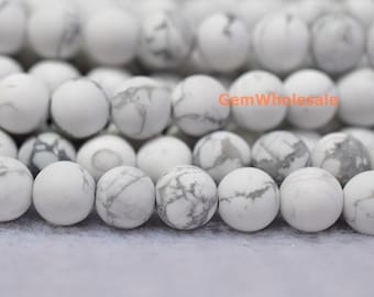 15.5" 8mm/10mm Matte natural white howlite round beads, semi-precious stone, DIY beads, White gemstone wholesale, frosted white howlite