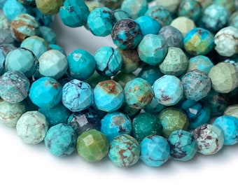 15.5" 4mm Natural HuBei turquoise round micro faceted beads, green blue multi color gemstone jewelry beads YGLO