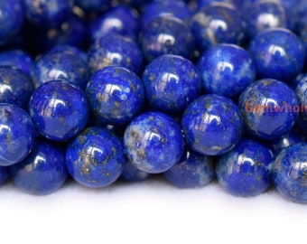 Cuentas redondas de lapislázuli genuino natural de 15,5" (6 mm/8 mm/10 mm), cuentas de piedras preciosas azules para joyería DIY