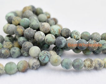 15.5" Matte African turquoise 4mm/6mm/8mm round beads, green black multi color jewelry beads, frosted natural african turquoise beads