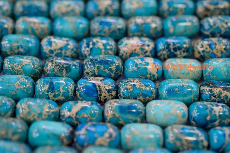 15.5" 10x14mm High quality blue Sea Sediment Imperial Jasper barrel,semi precious stone,blue Emperor stone, blue Aqua Terra Jasper