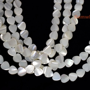 15.5&quot; 6mm white MOP flat heart Beads, Natural mother of pearl heart beads, jewelry supply, small white MOP heart JGZG