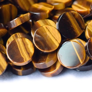 15.25" 14mm yellow tiger eye flat round coin beads, natural semi precious stone coin beads JGYO