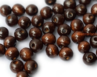 100pcs 8mm Maple Wood chunky round beads, dark brown color wooden beads, YGWTT