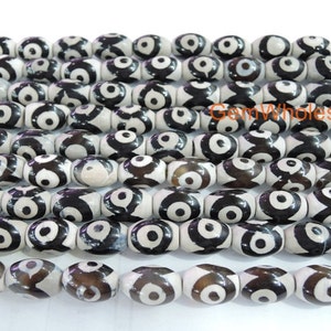 14.5 Black color Bulk tibetan Dzi beads oval shape 10x14mm rice beads, black Dzi agate rice beads with eye, semi-precious stone image 3