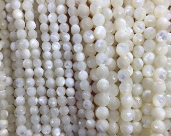 15.5" Natural white MOP 3mm/4mm round faceted beads, natural white mother of pearl,white color DIY beads, jewelry supply