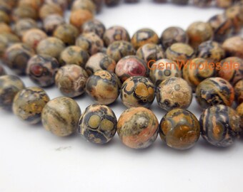15,5" 8 mm/10 mm Perles rondes en jaspe peau de léopard naturel, perles de bricolage jaspe peau de léopard jaunâtre, vente en gros de pierres précieuses, peau de léopard jaune