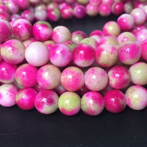 15.5" 8mm Dyed Rose red green jade round beads, red green white gemstone, spring color semi-precious stone CGYG