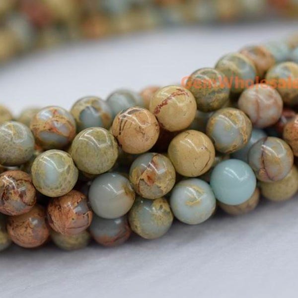 15.5" 8mm/10mm Blue Aqua Terra Jasper round beads, blue African opal beads, blue impression jasper round beads