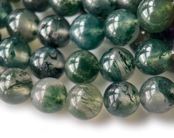 15" AA 6mm/8mm Natural Moss agate round beads, Natural Green gemstone, semi-precious stone, DIY jewelry beads, gemstone wholesaler