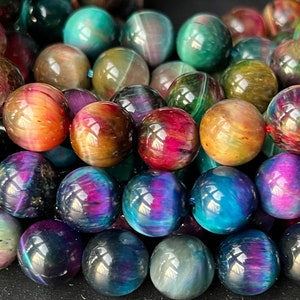 15.5” 8mm/10mm Dyed Mix Brown/green/blue/purple color tiger eye stone round beads, multi color tiger eye, semi-precious stone