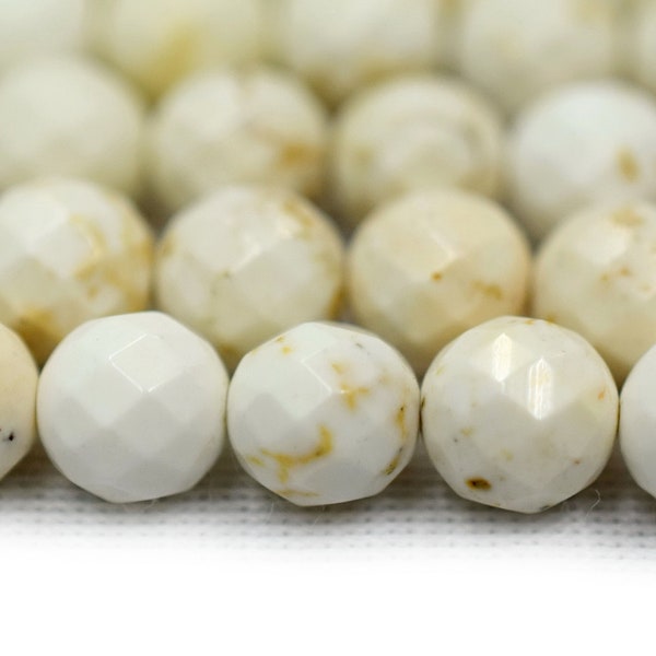 15.5" 8mm/10mm Cream White howlite round faceted beads, semi-precious stone, DIY beads, White beige gemstone wholesale, Ivory white howlite