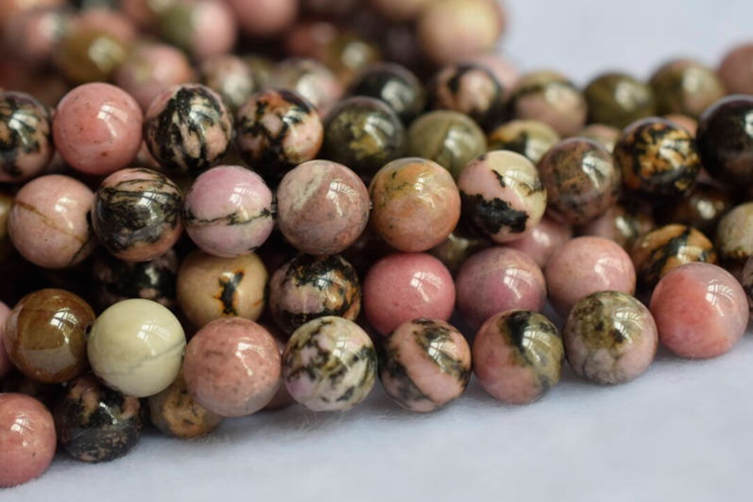 15.5“ 10mm/12mm Black Web Rhodonite Round Beads, Red Black Semi ...