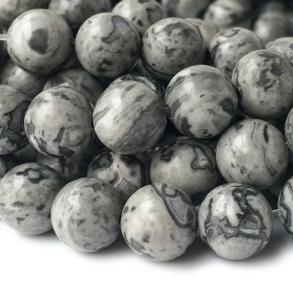 15.5" 8mm Natural grey map stone round beads, semi-precious stone,Grey Crazy Lace Jasper, jewelry supply