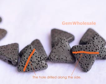 10PCS 18mm Black Lava Triangle pendant,drilled hole along the side, semi-precious stone,black jewelry DIY beads, gemstone supply
