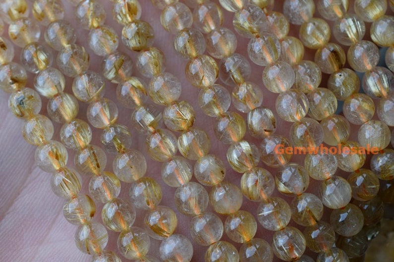 15.5 6mm Natural golden rutilated quartz round beads,golden color semi-precious stone gemstone wholesale,natural crystal beads