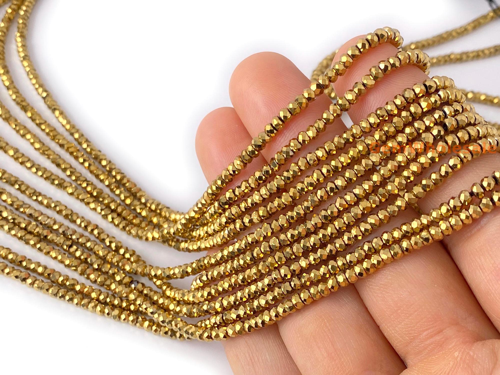 15.5" 2x3mm gold Hematite rondelle faceted beads, gold plated hematite roundel faceted spacer beads