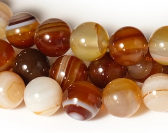 15" Brown stripe agate 10mm/12mm round beads, Brown gemstone DIY beads, semi-precious stone, Brown stripe agate GGY