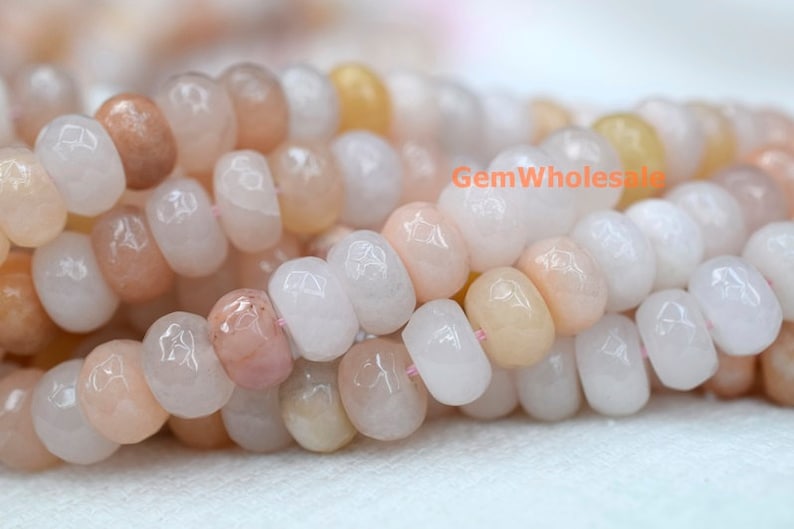 15.5\u201c 4x6mm6x10mm light pink aventurine roundel faceted beads semi-precious stone natural light yellow color rondelle beads QGCO