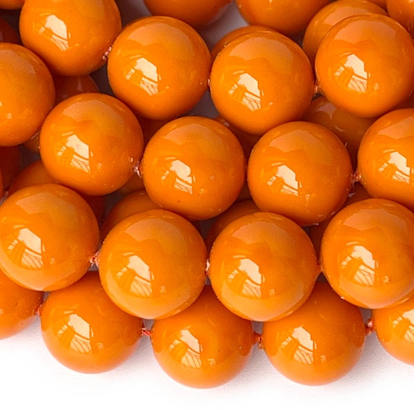 15.5" 6mm/8mm/10mm Orange Shell pearl round beads, Orangee shell core pearl, jewelry supply, manmade pearl, TYJ