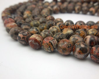 15,5" 6 mm/8 mm/10 mm Perles rondes en jaspe peau de léopard naturel, perles de bricolage jaspe peau de léopard rougeâtre, vente en gros de pierres précieuses, peau de léopard rouge