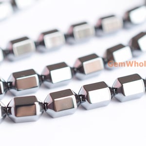 Tambor hexagonal de hematita negra de 15,5&quot; con cuentas de 5 x 8 mm, piedra preciosa de color metal negro, piedra estilo hombre, tambor hexagonal de hematita de 5 mm