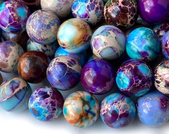 165 Perline In Diaspro Imperiale 8 Mm - Pietre Sintetiche Colorate Per Gioielli Fai Da Te, Bracciali, Collane E Orecchini