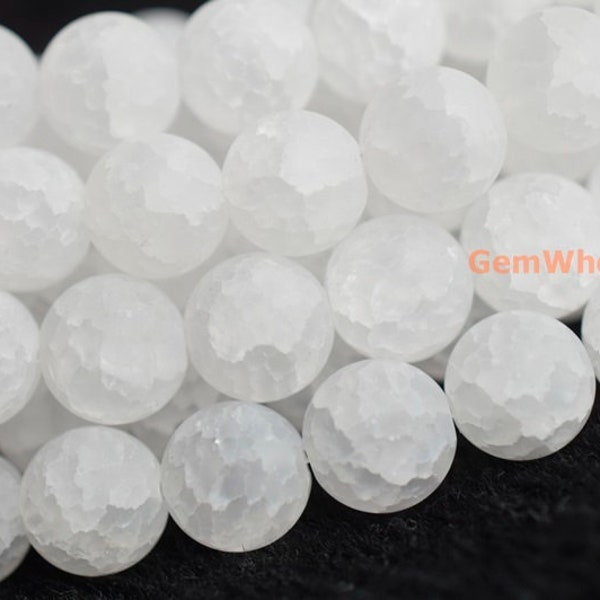 15.5" Natural 8mm/10mm/12mm Matte cracked rock crystal quartz round beads, white gemstone, frosted crack quartz JGX