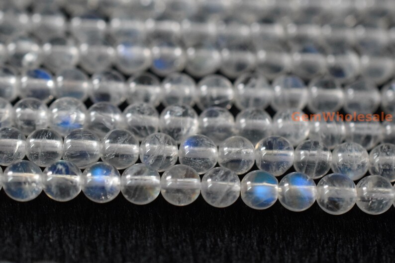 15.5" 4mm AA White Rainbow Moonstone round beads, moonstone with blue shinning, white semi-precious stone, gemstone wholesaler, small beads image 2