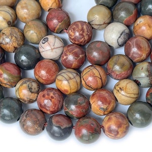 15“ 8mm red creek jasper 2.5mm hole round beads, large hole semi-precious stone, Picasso Jasper big hole DIY jewelry beads SGYO