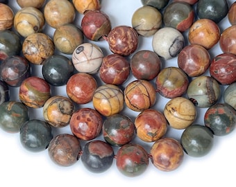 15“ 8mm red creek jasper 2.5mm hole round beads, large hole semi-precious stone, Picasso Jasper big hole DIY jewelry beads SGYO