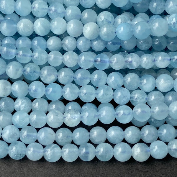 15.5 "4mm A perles rondes aigue-marine naturelle, perles de bijoux à bricoler soi-même de couleur bleu clair de haute qualité, pierre précieuse bleu clair laiteux LGHO