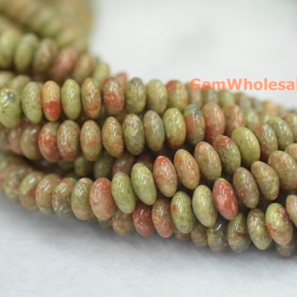 15.5" 8x4mm Natural Autumn jasper rondelle beads, Natural unakite disc beads, Autumn jasper roundel beads, green red stone roundel beads