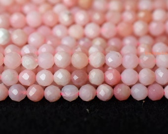 15.5" natural Pink opal 4mm round faceted gemstone beads, pink color semi-precious stone LGYO