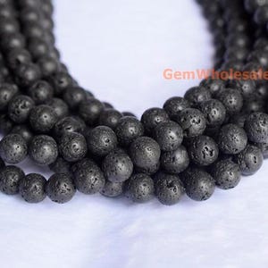 15.5 8mm/10mm Black lava round beads, waxed, semi-precious stone jewelry beads, gemstone supply JGSY image 3