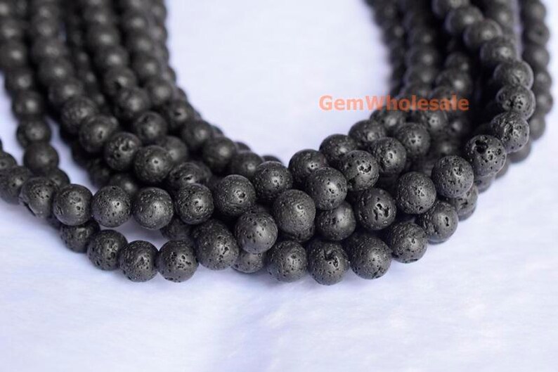 15.5 8mm/10mm Black lava round beads, waxed, semi-precious stone jewelry beads, gemstone supply JGSY image 3