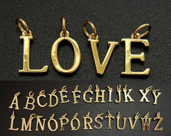 4PCS 8mm gold plated brass alphabet letters charms, DIY jewelry findings, letter charm with ring YGLO