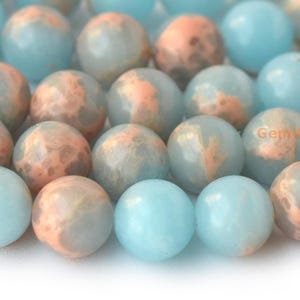 15,5 po. Perles rondes en jaspe empereur bleu clair 6 mm/8 mm/10 mm, perles rondes de sédiments marins bleus, pierre semi-précieuse, jaspe Aqua Terra XYB02