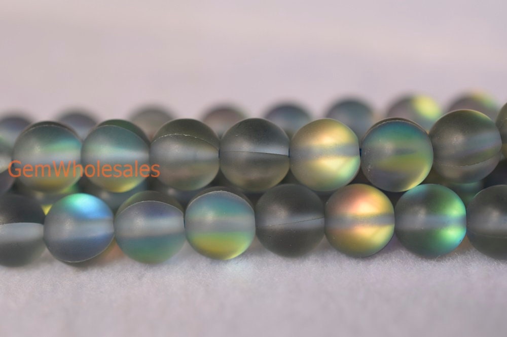 8mm Gray Gleamy Rainbow Moonstone Round Loose Beads - 15 Inch Strand