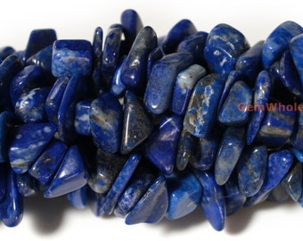 Lot De 30 Perles En Pierre - Lapis Lazuli Rocailles Chips - Tailles 4 à 12 Mm - Bleu Roi Avec Pyrite Dorée