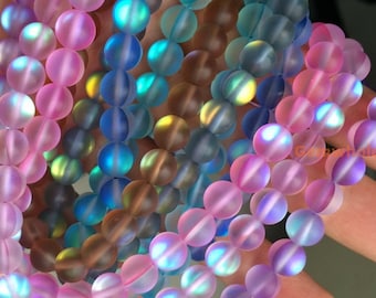 15&quot; 6mm Rainbow Synthetic Moonstone round beads, matte finish Pink/Blue/Purple/Grey/Tea/red color synthetic moonstone XGLL