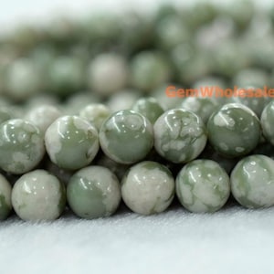 15.5&quot; Natural Lucky jade 6mm/8mm/10mm round beads, Green white color gemstone, semi-precious stone, natural jade beads, peace jade beads