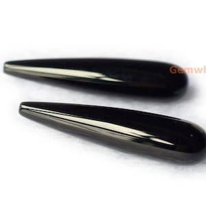 1 par de lágrima larga de ónix de ágata negra de 8 x 35 mm, suministro de joyería, accesorio para aretes, colgante de lágrima con media perforación superior, medio agujero LGYO