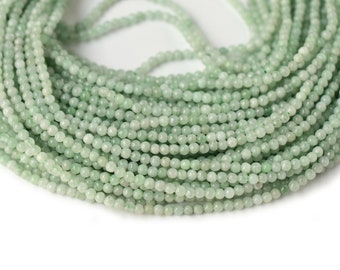 15.5“ 2mm/4mm Natural Burma jade round beads, semi-precious stone, natural Green DIY Burmese jadeite beads YGLO